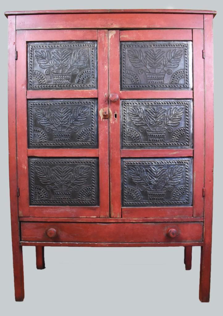 19th C Primitive Pie Safe, Ornate Pierced Tin Inserts (1 of 20)