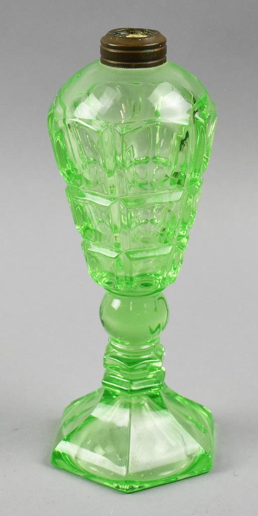 Antique Westmoreland Vaseline Glass Oil Lamp Base (1 of 6)
