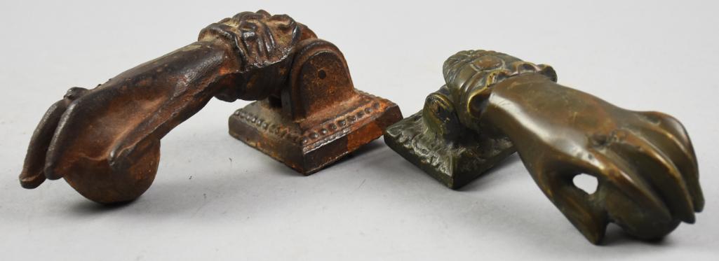 Pair Victorian Figural Cast Iron Hand Door Knockers (1 of 5)