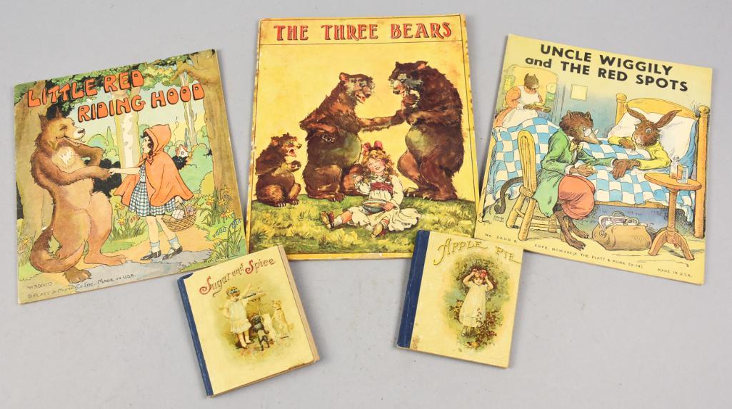 1890s-1930s Childrens Story Books: Darling little lot of children's books, some lovable classics as Little Red Riding Hood from 1934, Uncle Wiggily from 1939, published by Platt & Munk, The Three Bears from 1915 published by Le Roy Phi