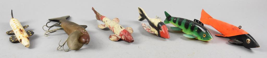 (6) Primitive & Antique Fishing Lures, One Signed (1 of 3)