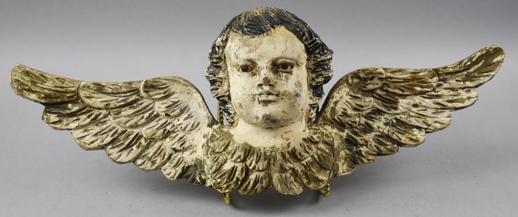 19th Carved Wood Angel  Cherub w/ Glass Eyes (1 of 6)