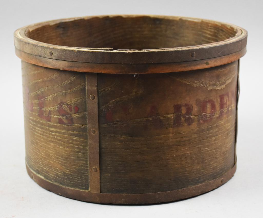 Antique Advert Halls' Garden Bentwood Kitchen Measure: Wonderful antique advertising piece for Hall's Garden. Bentwood kitchen measure with original construction. 7" tall x 11.5" across