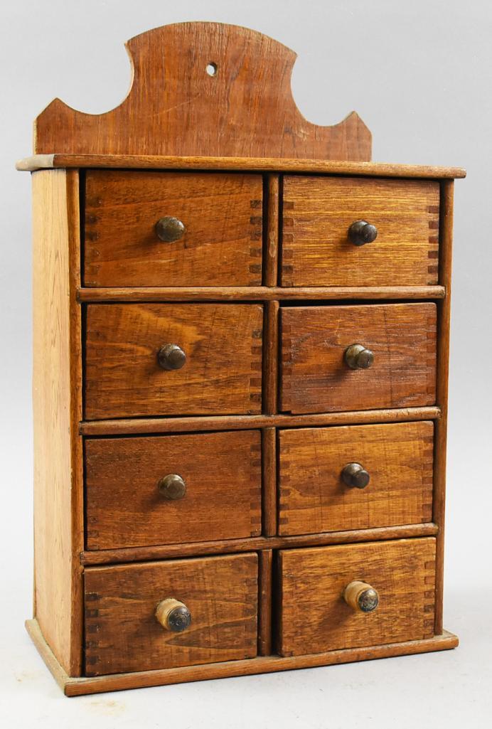 c1880 Solid Oak 8 Drawer Hanging Spice Box (1 of 7)