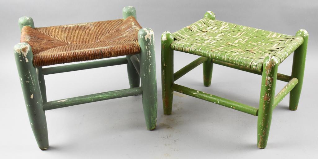 Pair Antique Salesman Sample Woven Seat Benches (1 of 4)