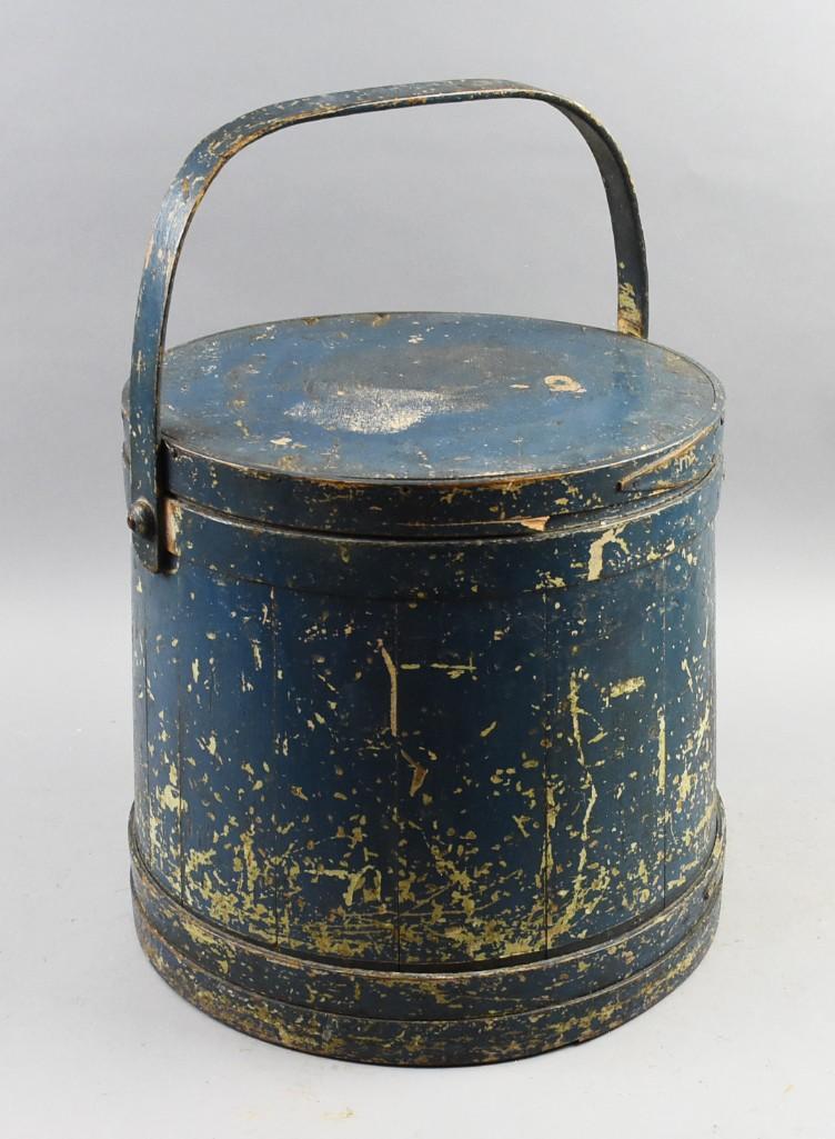 Primitive LARGE Antique Blue Painted Firkin Bucket (1 of 6)