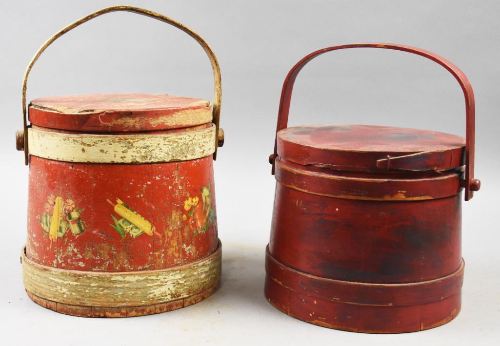 Primitive Antique Firkin Buckets, Stencils, Painted (1 of 10)