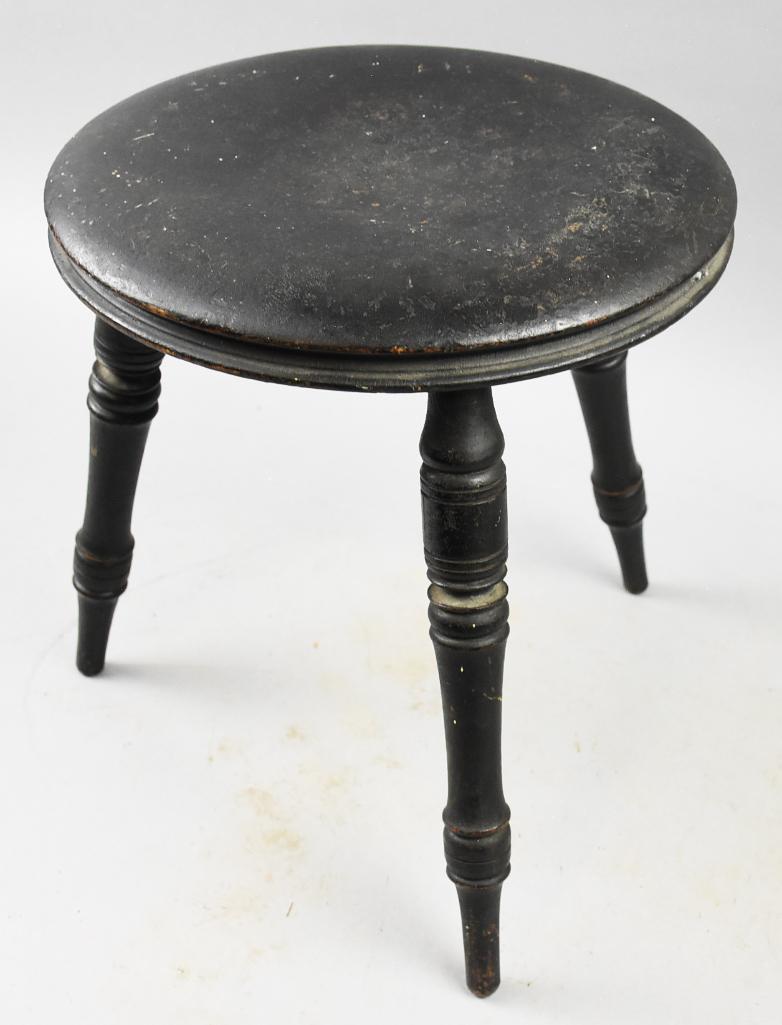 Antique Black Pained Turned Wood Hearth Stool (1 of 5)