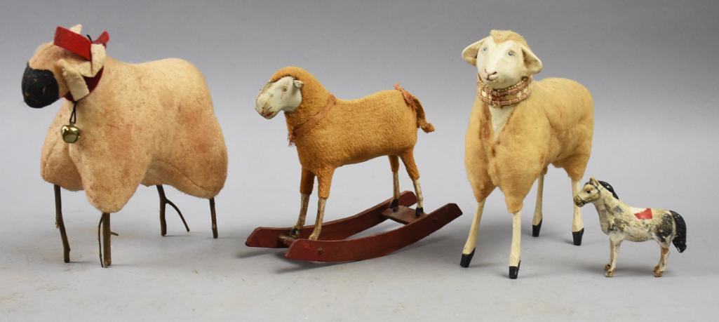 Antique Primitive Toy Farm Animals, Putz Stick Sheep & Horse (1 of 4)