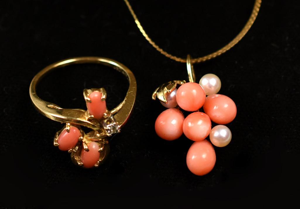 Vintage 14K Gold, Coral, Diamond & Pearl Jewelry (1 of 18)
