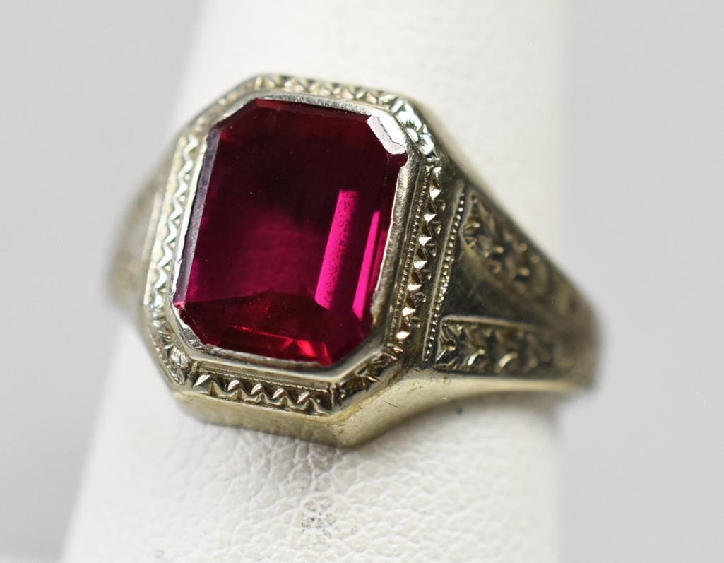Antique 10K White Gold and Emerald Cut Ruby Ring (1 of 9)