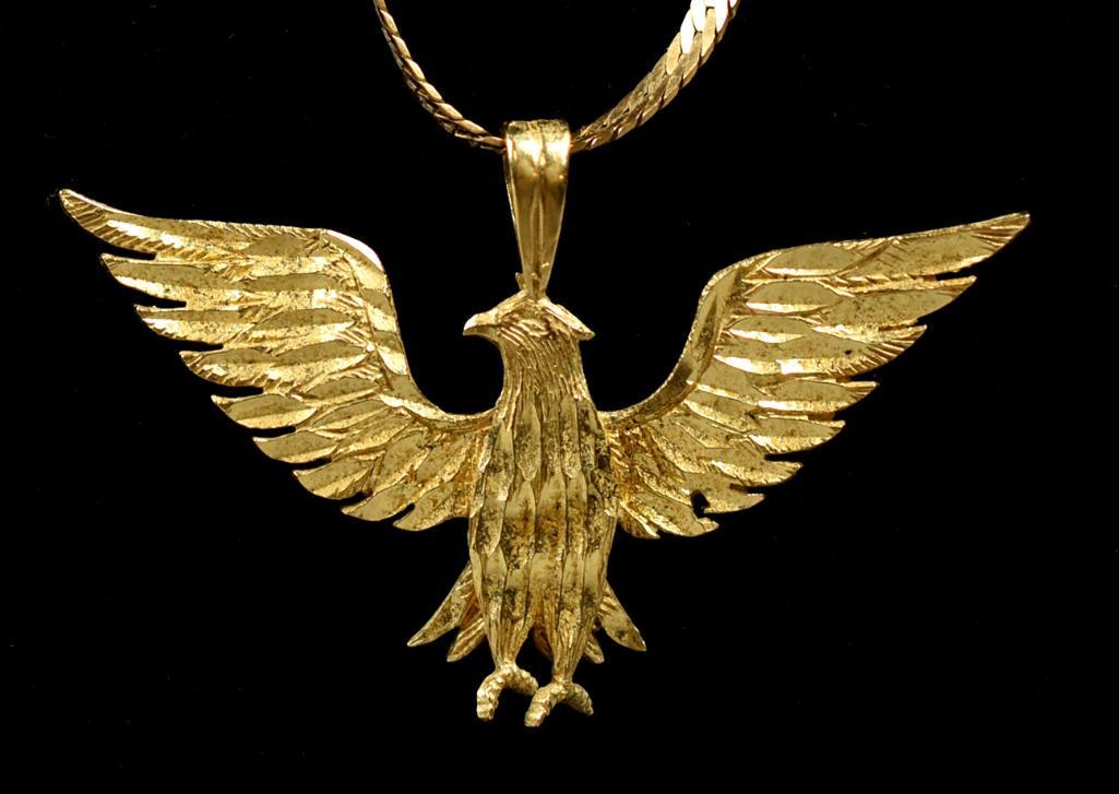 14K Gold Herringbone Chain with American Eagle Pendant (1 of 10)