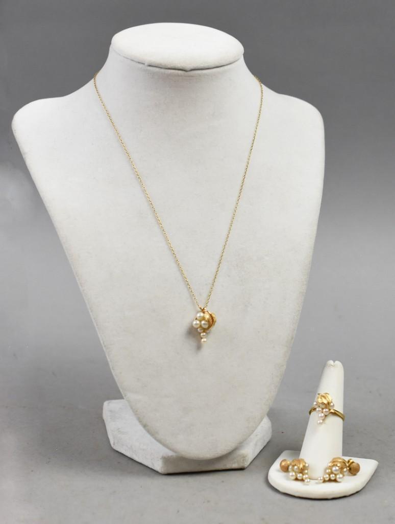 14K Gold Grape Cluster in Pearls, Parure (1 of 15)