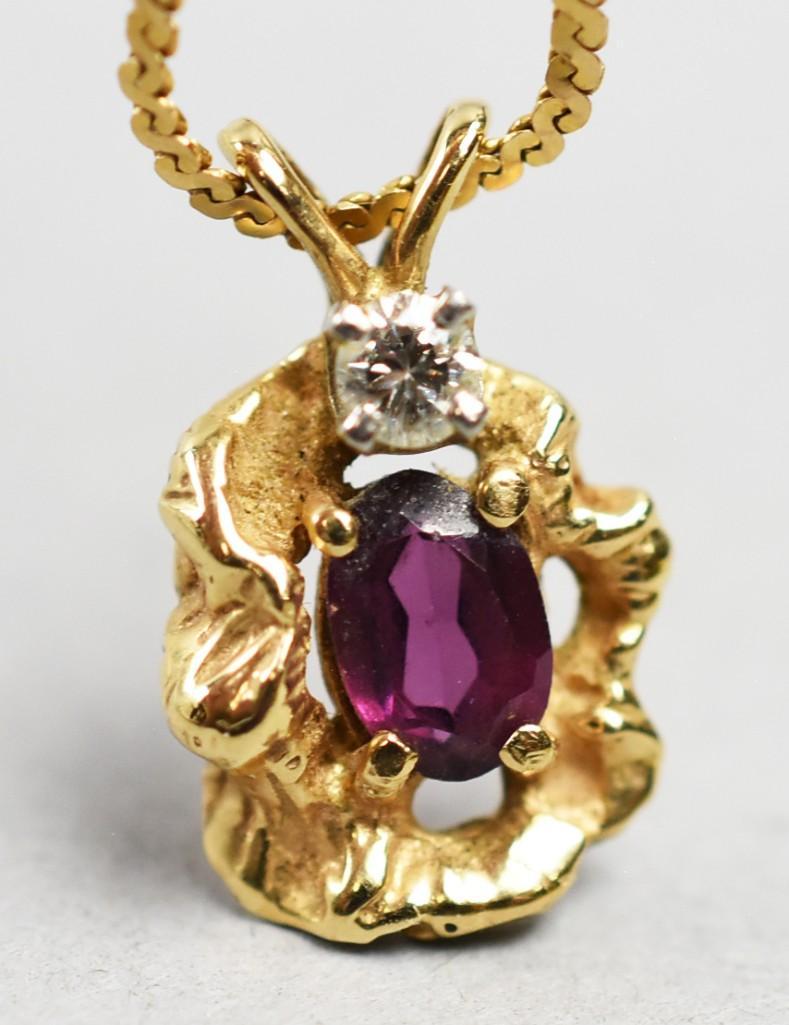 14K Gold Tourmaline & Dia Pendant Necklace (1 of 8)