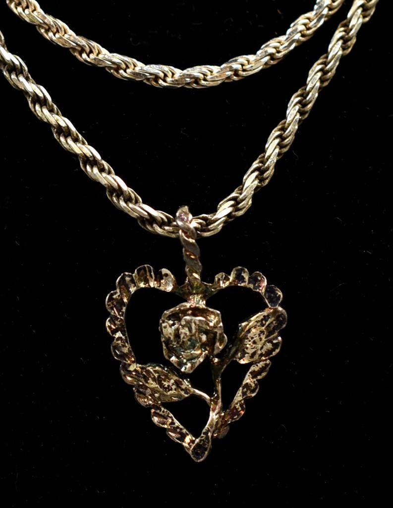 Vintage Sterling Chains, One Sterling Heart Pendant (1 of 6)
