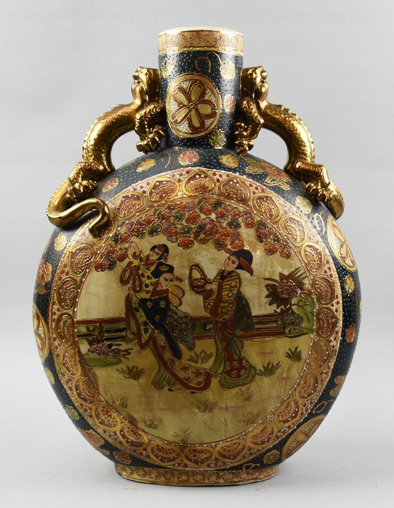 Antique Satsuma Moriage Hand Painted Moon Flask (1 of 9)