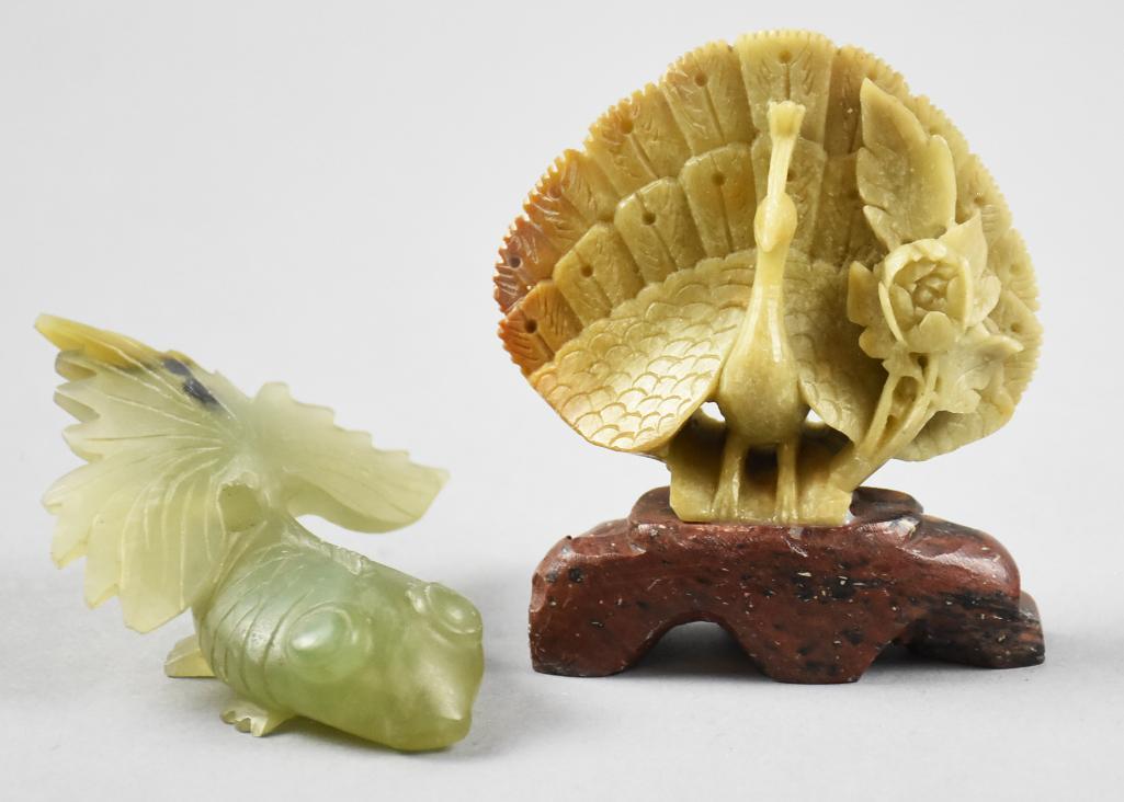 Vintage Jade Koi Fish & Soapstone Peacock Figurines (1 of 5)