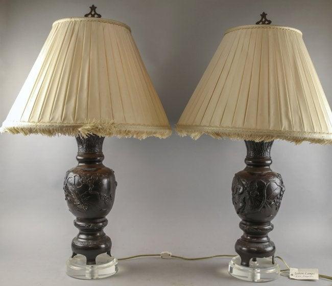 (2)Japanese Meiji Period Bronze Vase Lamp Conversion (1 of 5)