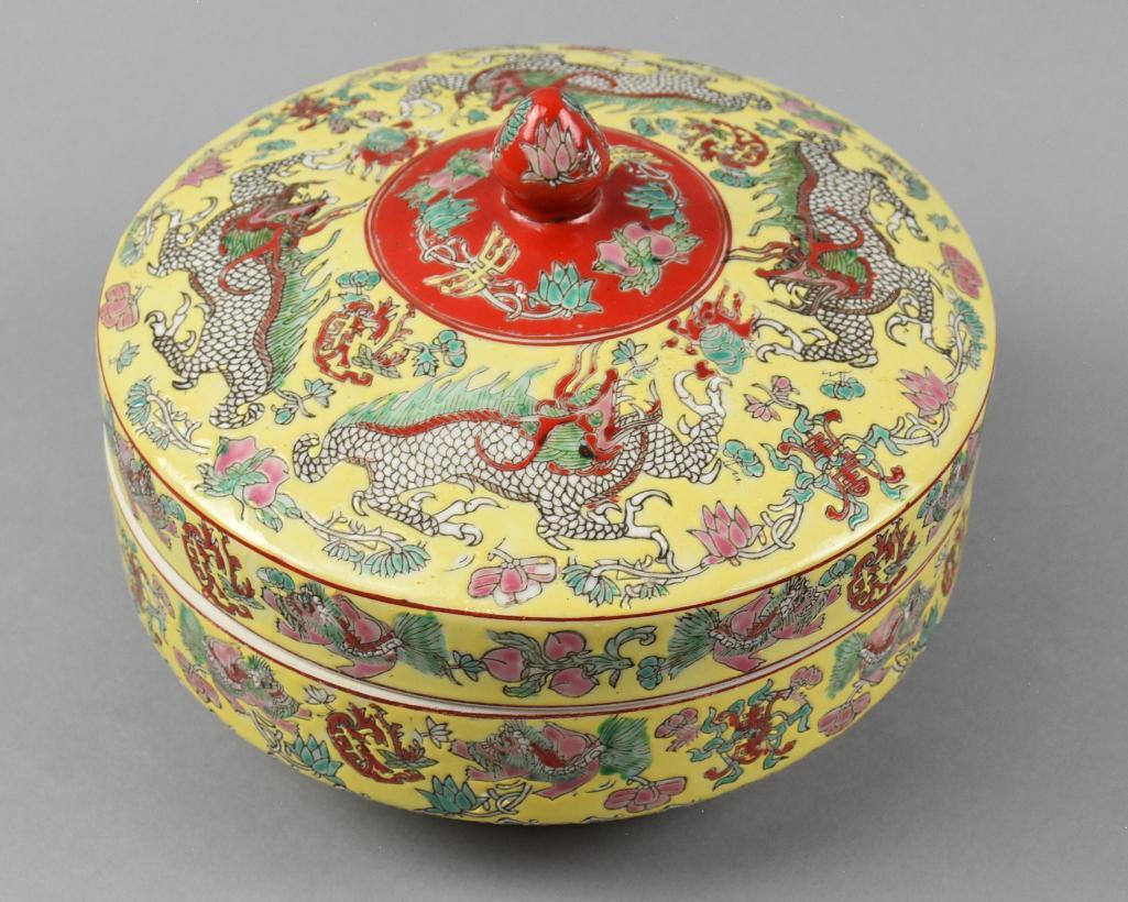 Qing Dynasty Chinese Lidded Porcelain Polychrome Dish (1 of 9)