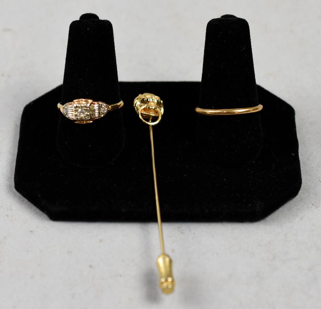 Vintage 14K Gold Wedding Ring and Band, Stick Pin Deco (1 of 11)