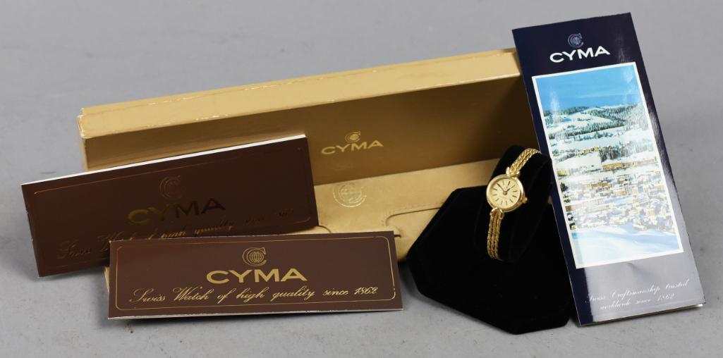 14K Gold CYMA Ladies Watch, 14K Gold Band, Orig. Box (1 of 8)