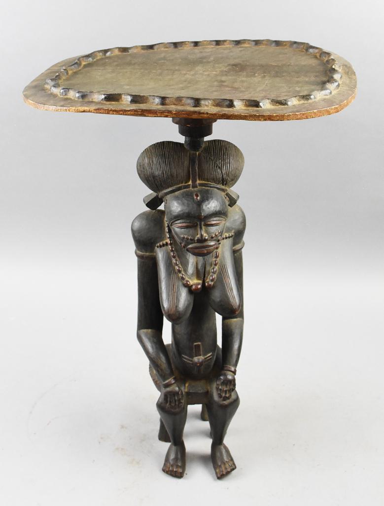 Antique African Goddess Ebony Statue Tray Table (1 of 16)