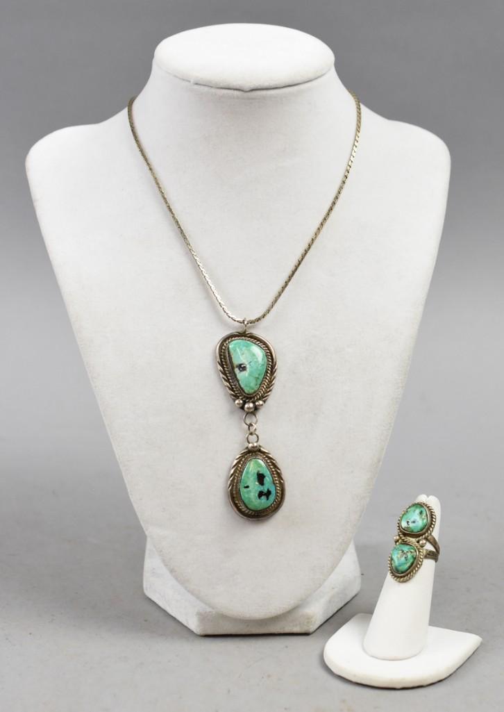 Navajo Turquoise Necklace and Ring (1 of 9)