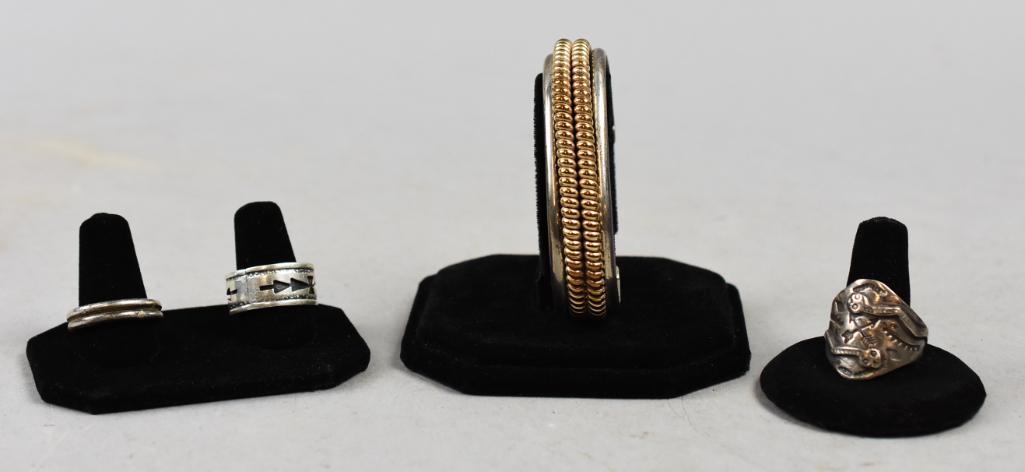 Vintage Sterling Jewelry Lot, Cuff, Rings, T. Singer (1 of 15)