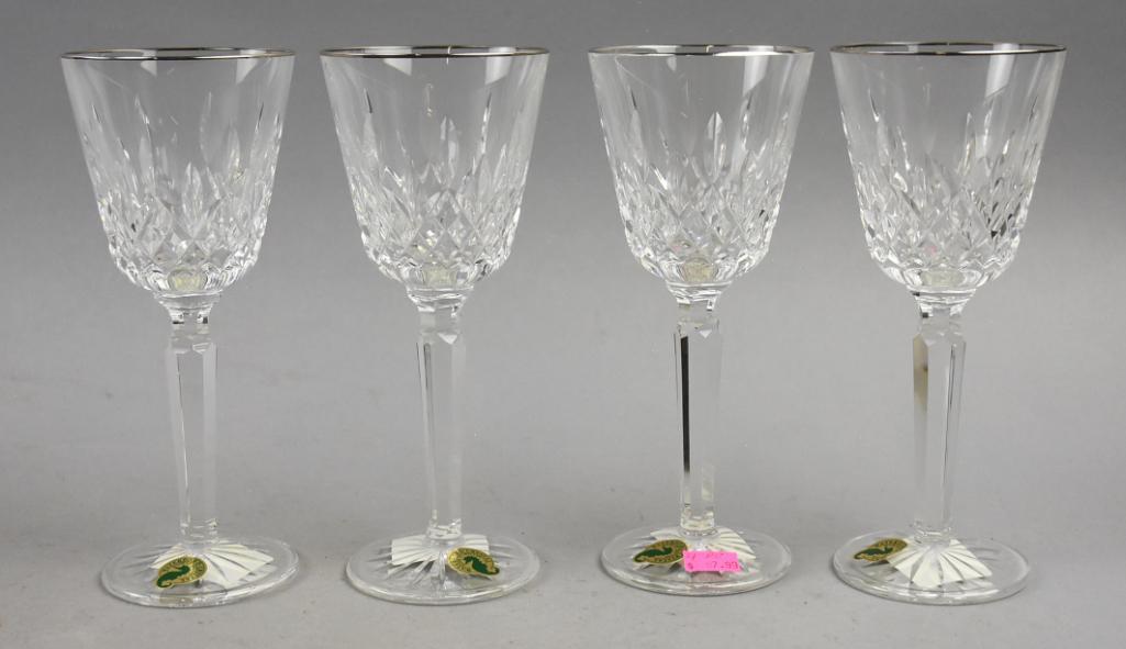 Waterford Crystal - Platinum Lismore Wine Glasses: Beautiful wine glasses from Waterford. Crystal in Platinum Lismore with platinum band around rim.? All approx 7.25 tall