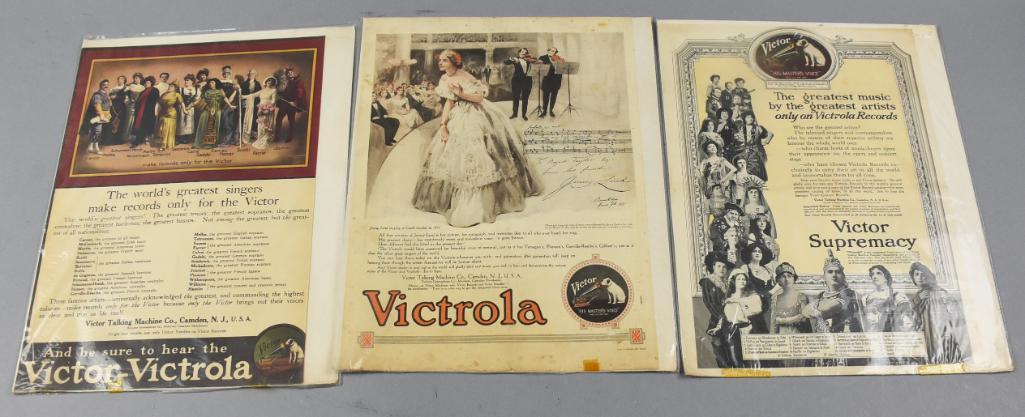 Antique Victrola Advertising, Opera Themed: Each of these gorgeous advertisements for Victor-Victrola are themed for operas. One has the lovely Jenny Lind, likeness from 1851, one has a handful of super talent in opera singers including Carus