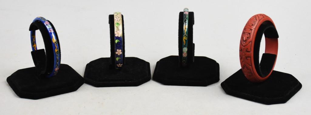 Vintage Chinese Cloisonne & Cinnabar Bangle Bracelets (1 of 5)