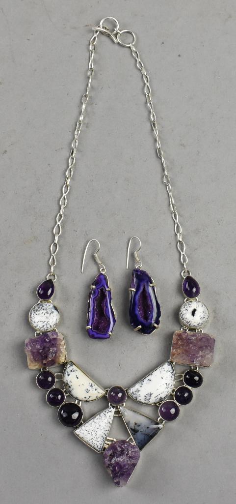 Amethyst, Geode & Jasper Necklace & Earrings (1 of 8)