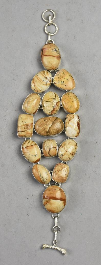 Artisan Jasper Statement Bracelet: This artist piece is stunning. Bracelet is sterling and polished jasper. No visible signature or markings