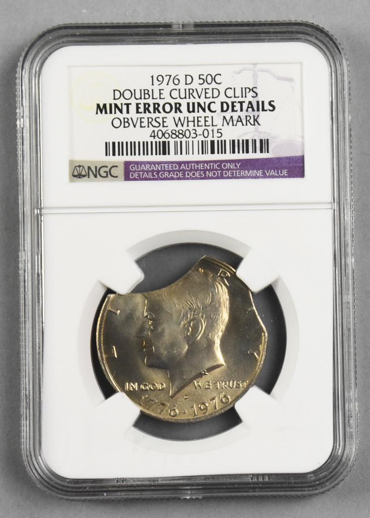1976 D Kennedy Half Dollar, Double Curved Clips, NGC (1 of 2)
