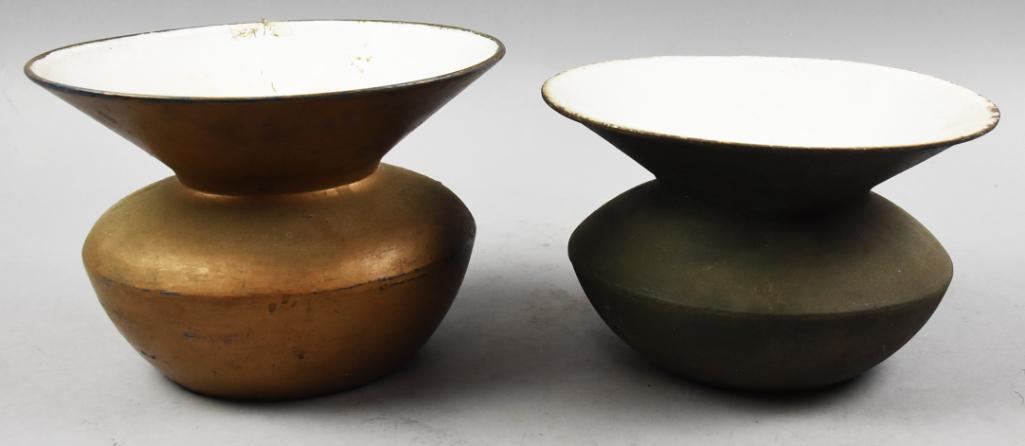 (2) Vintage Cast Iron & Porcelain Spittoons, Railroad (1 of 5)