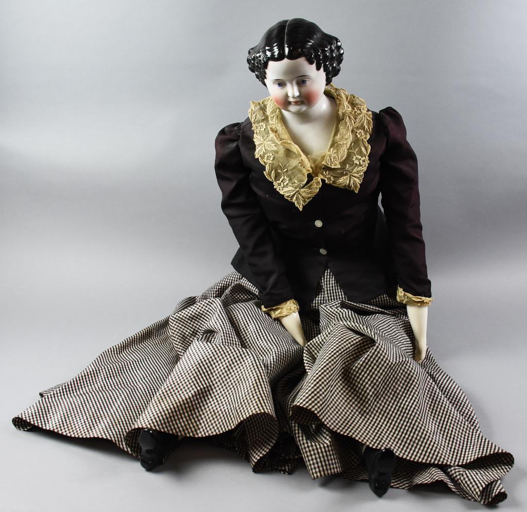 c1865 German Flat Top/High Brow China Head Doll 42" Tall (1 of 16)