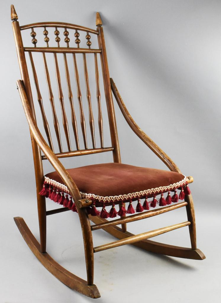 c1880 Victorian Spindle Back Rocking Chair, Velvet Seat (1 of 15)
