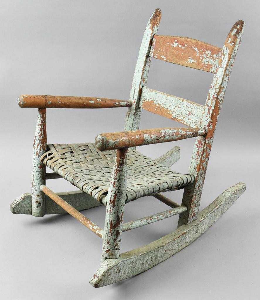 Primitive Rustic Painted Child/Doll Rocking Chair (1 of 9)