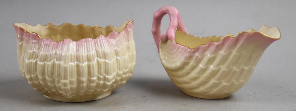 1891-1926 Belleek Tridacna Cream & Sugar, 2nd Mark (1 of 4)