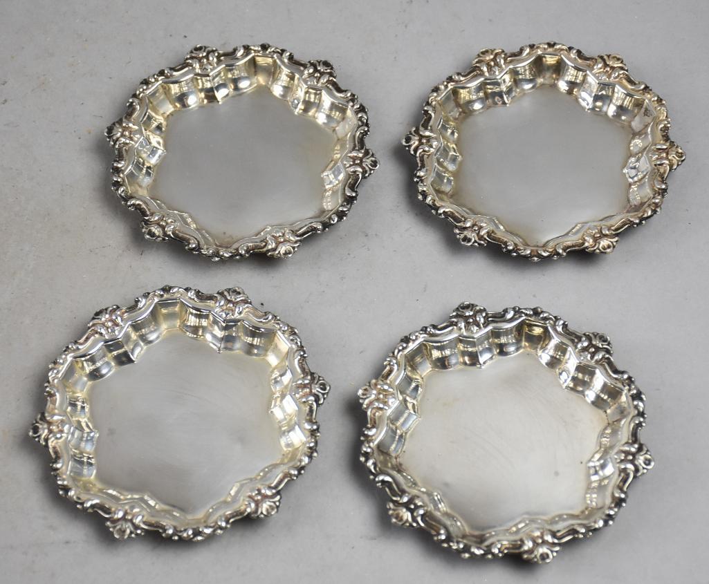 (4) Sterling Butter Pats Frank Whiting: These are a beautiful set of butter pats from Frank Whiting & Company. These are No. 1226 and well marked on the bottom. Measure approx 3.5" across