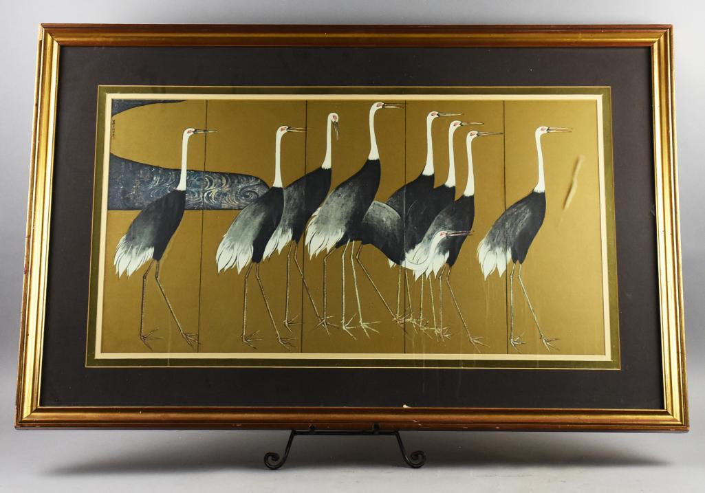 Ogata Korin (1658-1716) Japanese Landscape Artist: The original Cranes artwork is hanging in the Tokyo Metropolitan Art Museum. Ogata Korin (1658-1716) was a Japanese landscape illustrator, lacquerer, painter and fabric designer. He created this durin