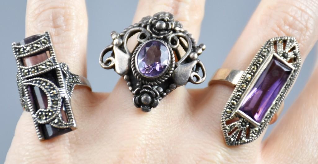 Pretty Sterling, Amethyst & Marcasite Rings (1 of 7)