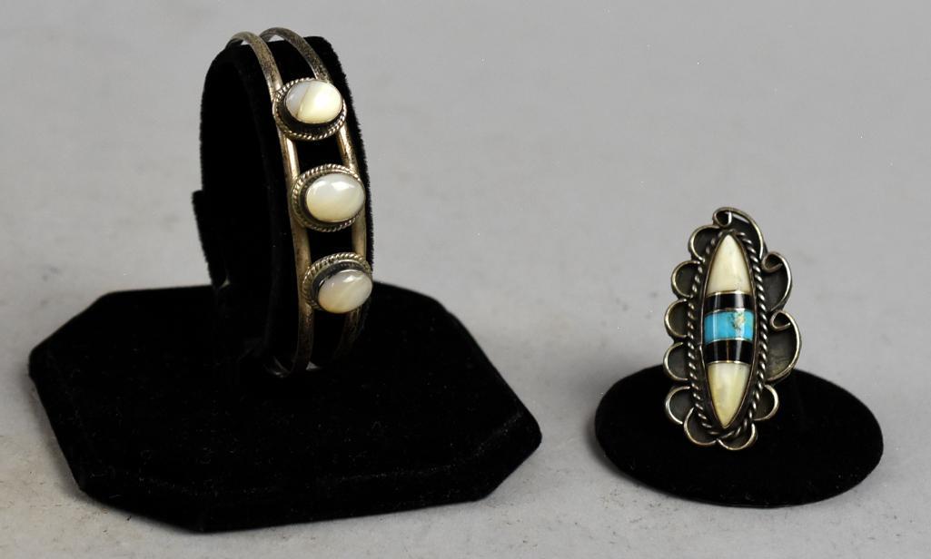 Vtg Native American Sterling Bracelet, Multi Stone Ring (1 of 7)