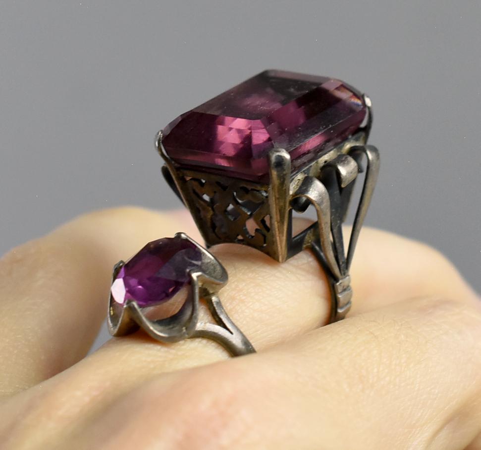 Pair Vintage Mexican Plus Sterling & Amethyst Rings (1 of 8)