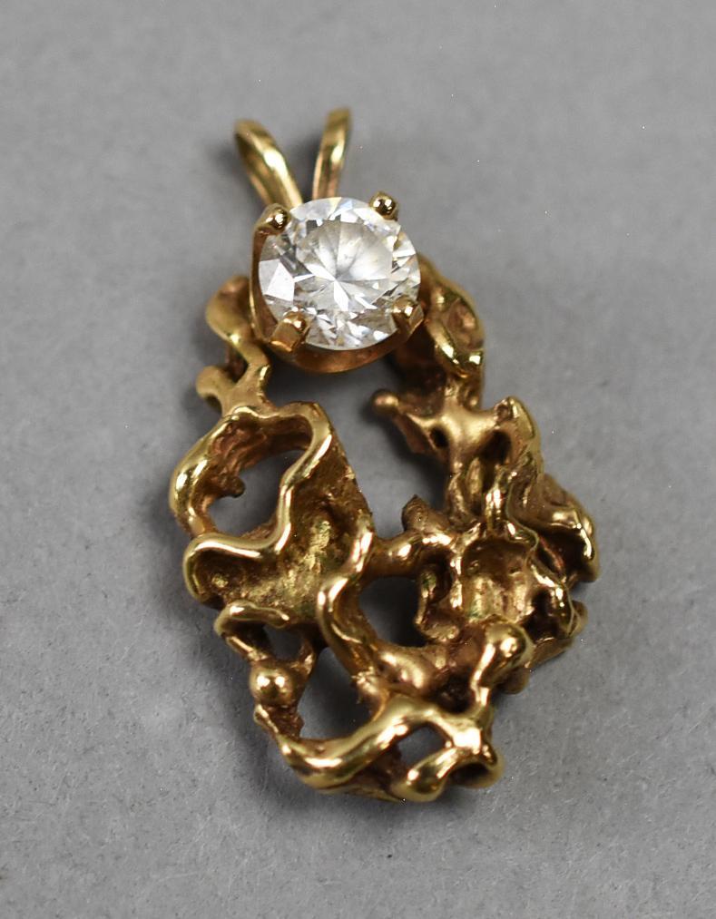 14k Gold Nugget Pendant w/ Round 3/4 CZ (1 of 3)