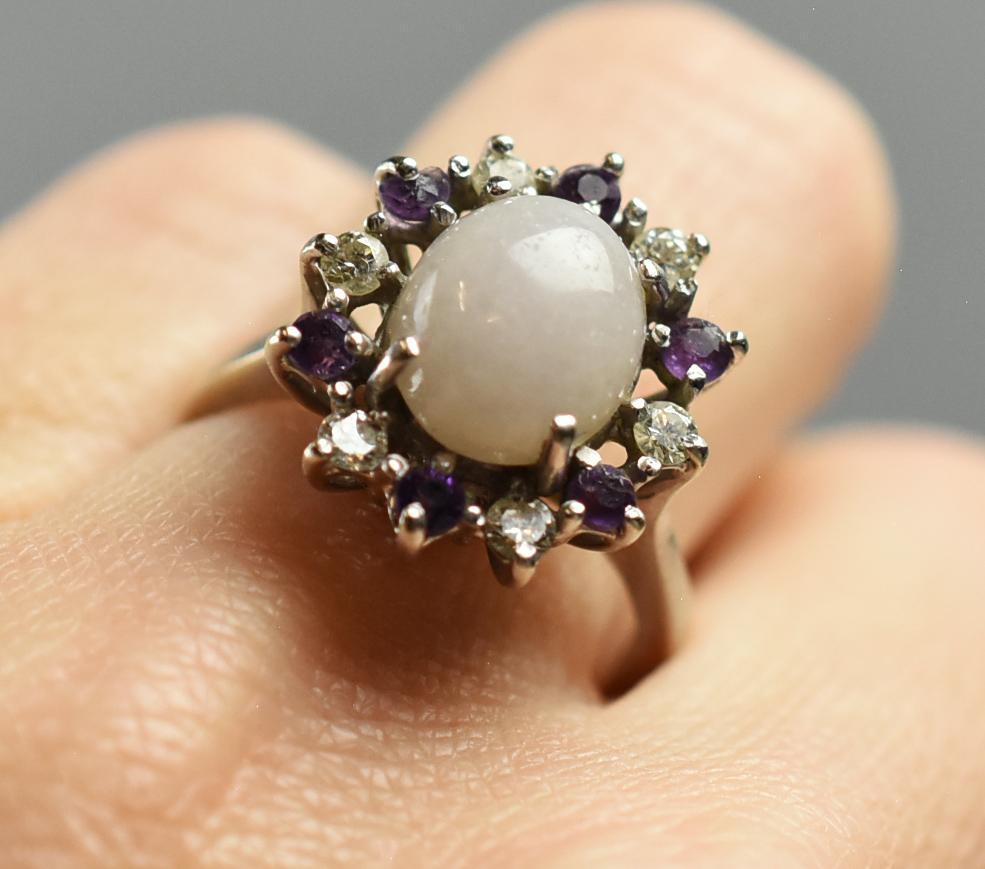 Vintage 14K White Jade, Diamond & Amethyst Ring (1 of 6)
