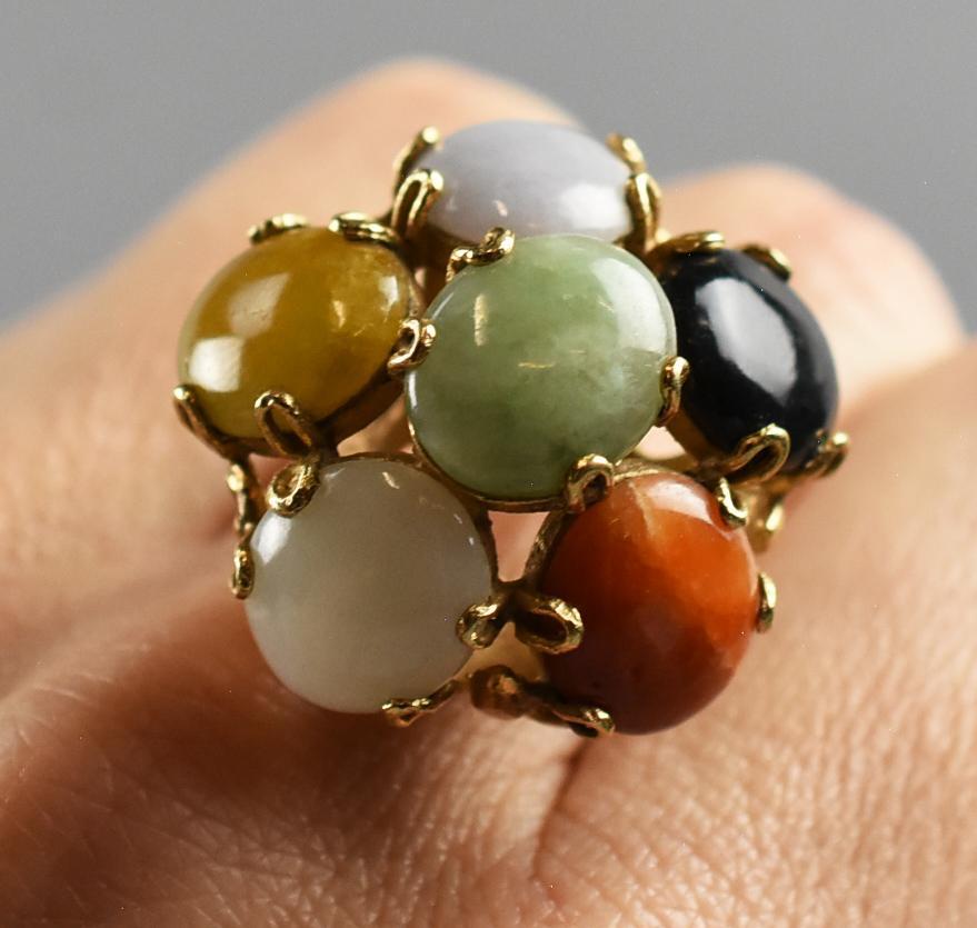 Vintage 14K Gold Multi-Colored Jade Cluster Ring (1 of 8)