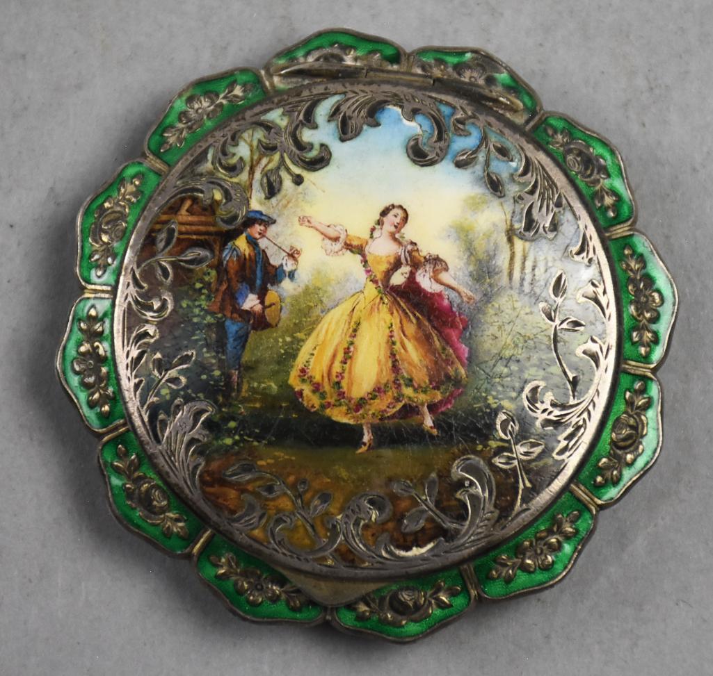 Austrian Guilloche Enamel/Sterling Powder Compact Case (1 of 14)