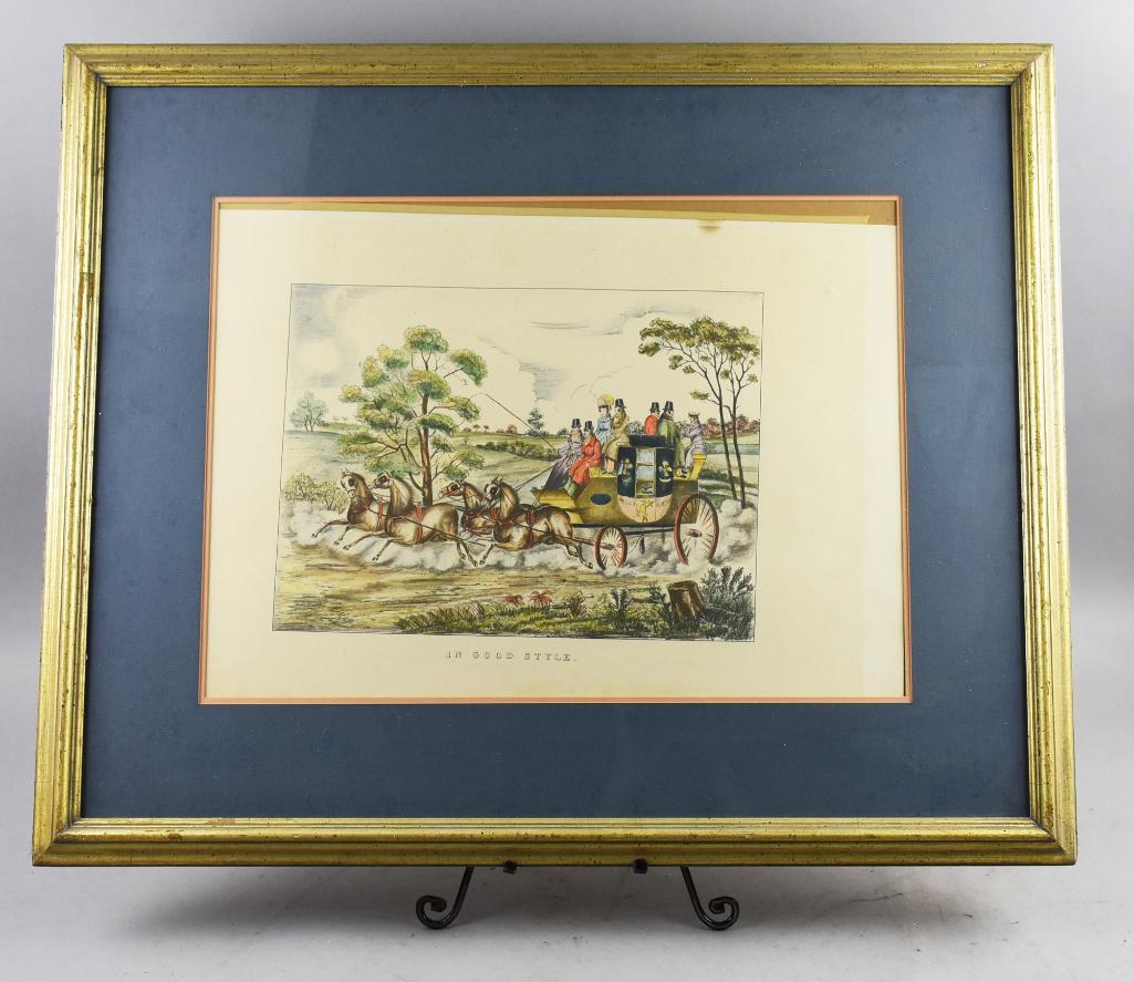 Antique Currier & Ives Style "In Good Style" Litho (1 of 5)
