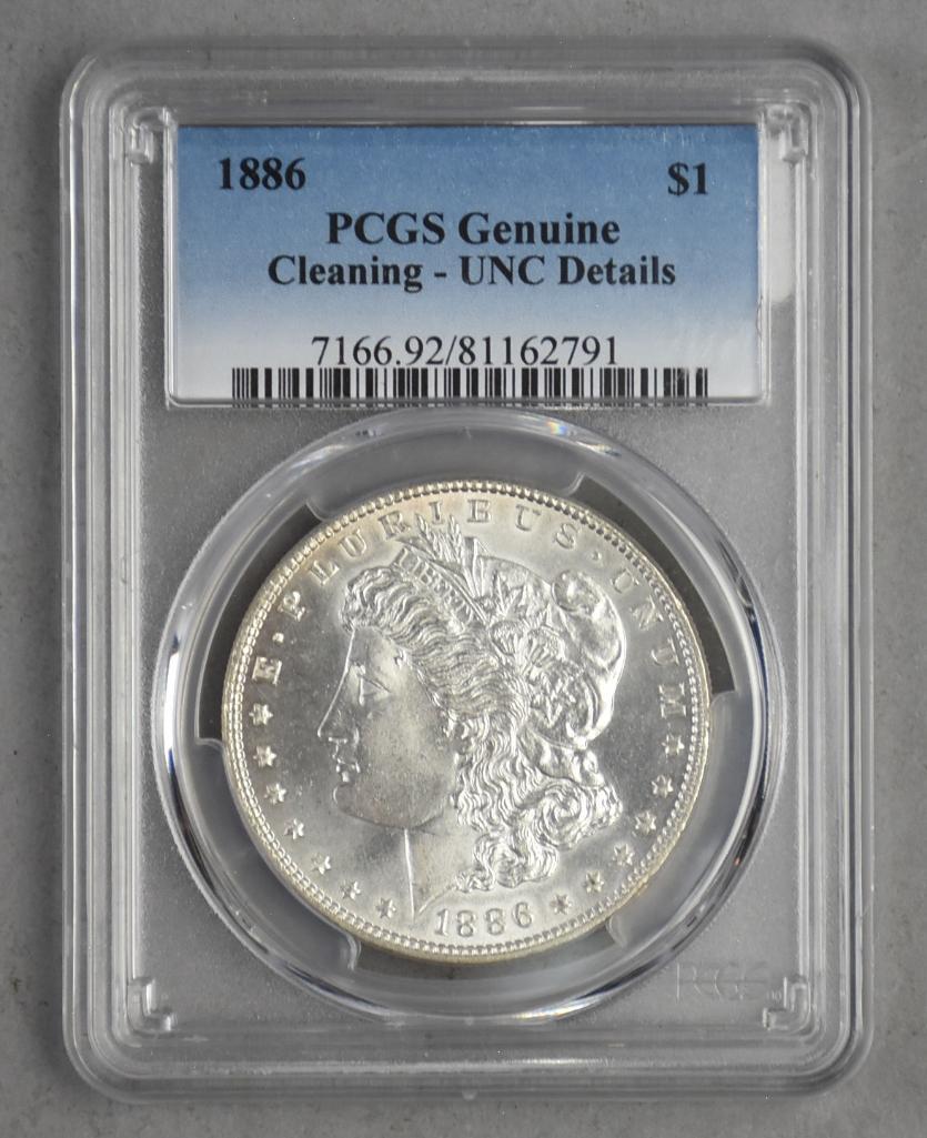 1886 Morgan Silver Dollar, Genuine Cleaning UNC Details (1 of 2)